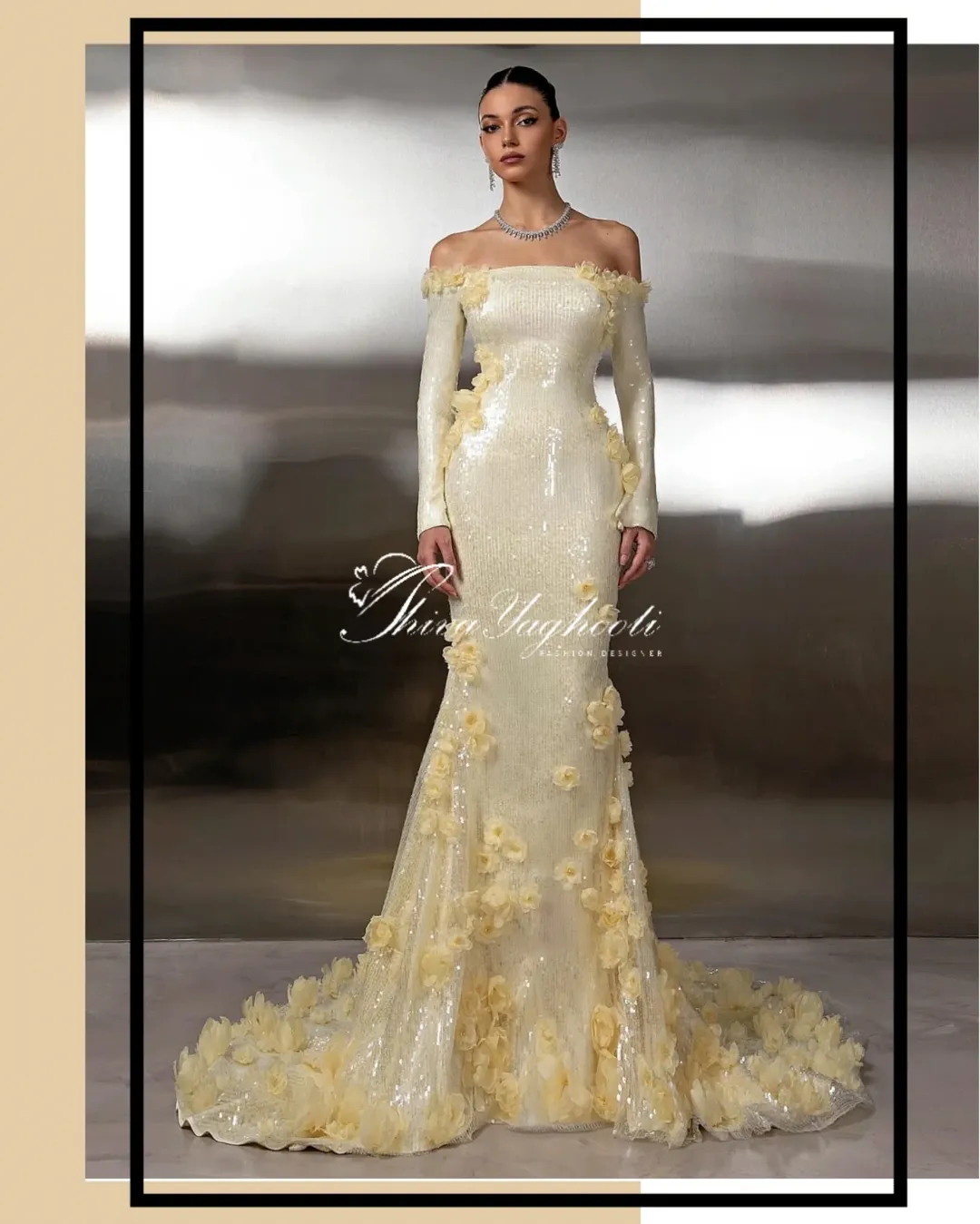 لباس شب کرم–لیمویی و ساتن کرم‌طلایی