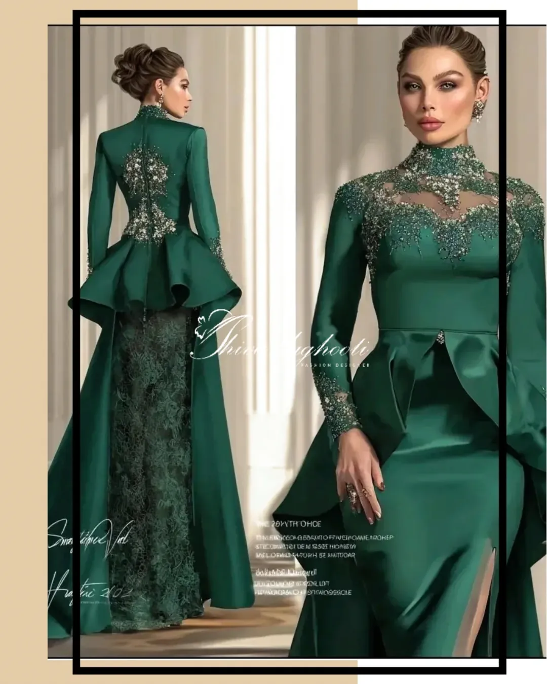 لباس ماکسی سبز زمردی با یقه‌ ایستاده